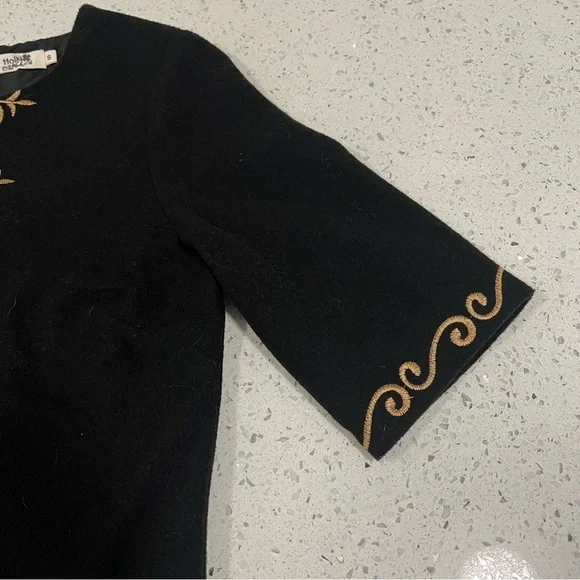 Elegant Holley Bracken Gold Embroidered Black Dress Women’s Size Small - Picture 6 of 8